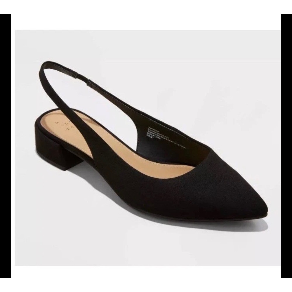 A New Day Elle Heels Women 5.5 Black Slingback Pointed Toe Low Block Heel pmp